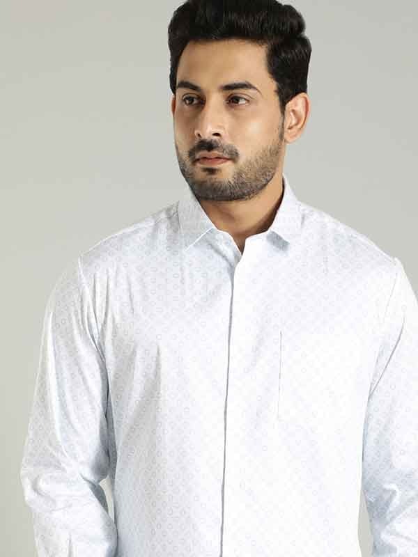 Indian Terrain Men's Slim Fit Full Sleeve All Over Print White Shirt